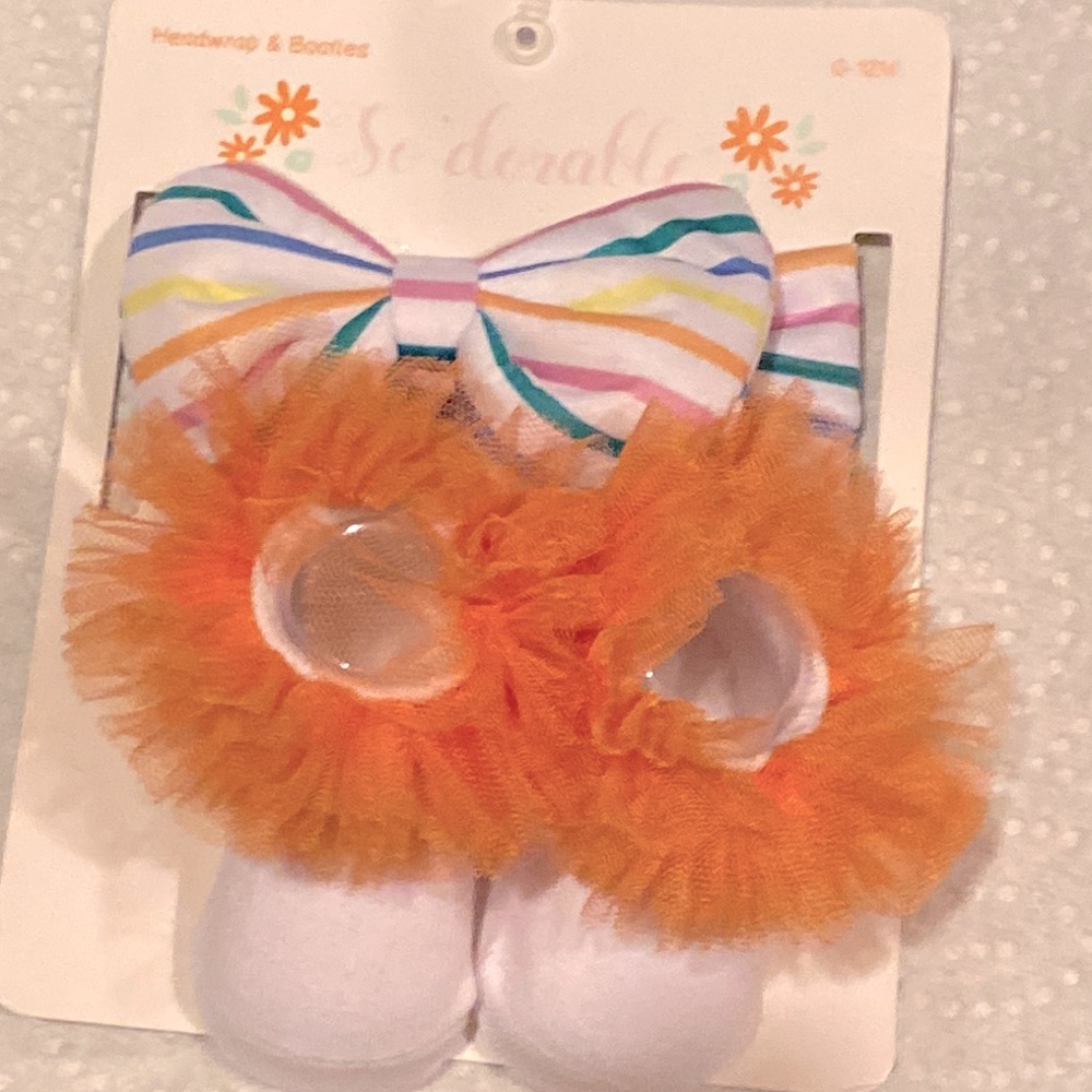 Baby Girl Adorable Headwrap & Booties Set 0-12M NWT